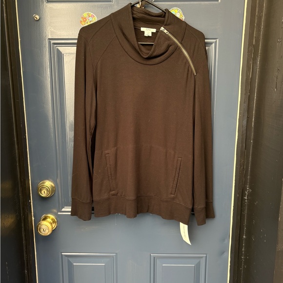 Helmut Lang Dark Gray Cowl Neck Top with Zipper Detail - Picture 1 of 4